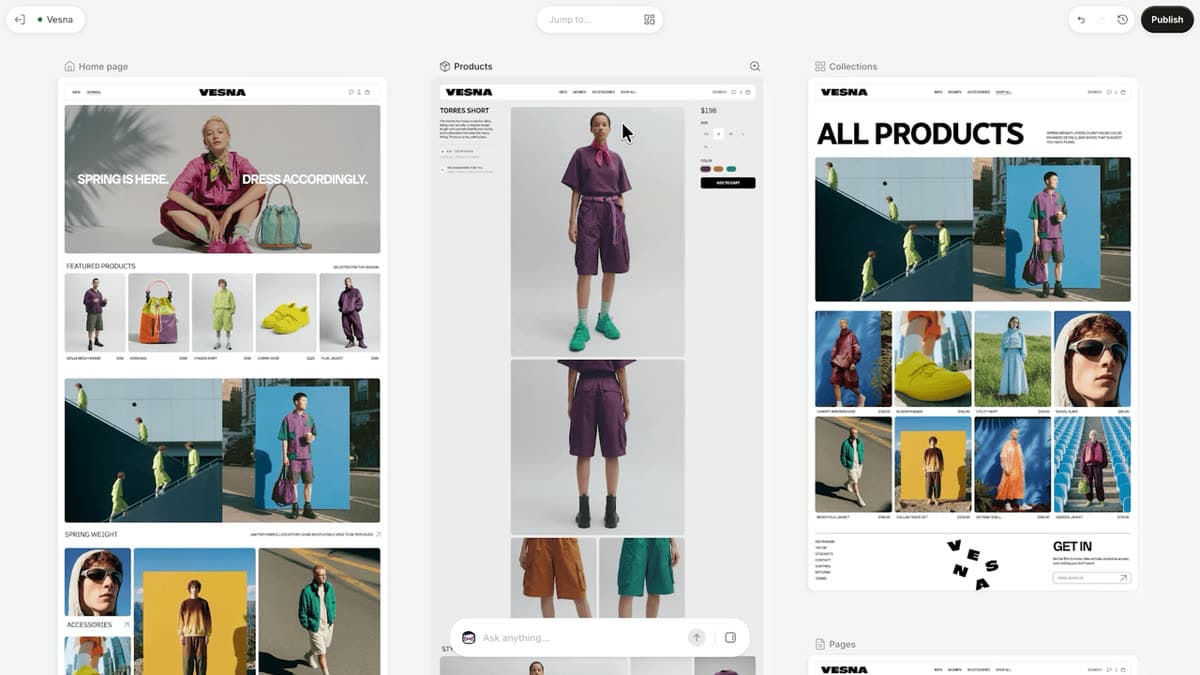 The Shopify Canvas tool — an online store building interface with the Sidekick agent
